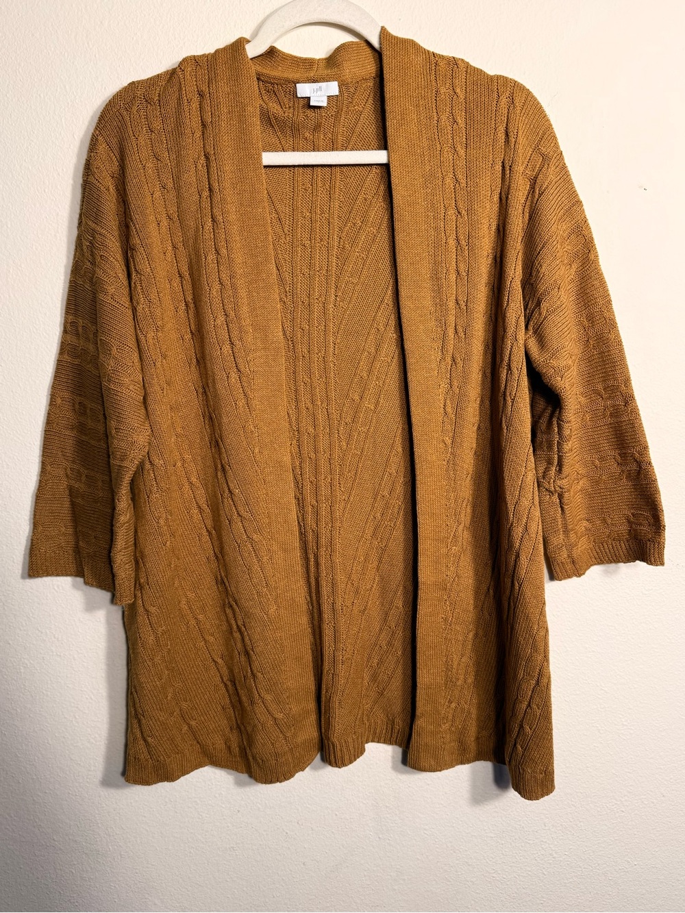 J. Jill Mustard Cable-Knit Open-Front Cardigan